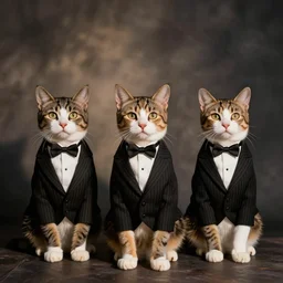 Calico cats in pinstripe tuxedos
