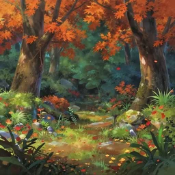 an anime movie background matte painting of a secret autumn garden, fantasy, by makoto shinkai, trending on artstation, highly detailed