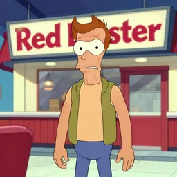 Dr. Zoidberg Futurama posing in front of a Red Lobster restaurant