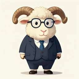 male sheep character design ， a gentleman, wearing a suit, a glasses,