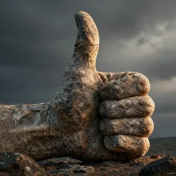 a huge thumb - up shaped rock, dramatic lighting, cinematic, highly detailed, 4 k, sense of awe