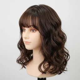 stylized avant hairstyle portrait demure pinterest wig professional volume wavy dynamic form, clear anime hair bangs, full wig display instagram, high detail, sigma 8 5 mm f _ 8, high detail, expert photography