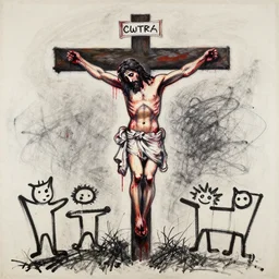 bloody jesus christ crucified painted by cy twombly and keith haring