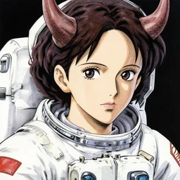 portrait of female demon naraka astronaut painted in miyazaki color style drawn by katsuhiro otomo and takato yamamoto, high detail, intricate linework, sharp, smooth face, china doll face, high detail, manga and anime