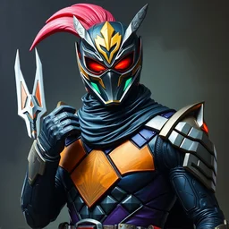 resin sculpture of a kenku in cyber ranger attire. oil on canvas by lead character artist and mcfarlane toys