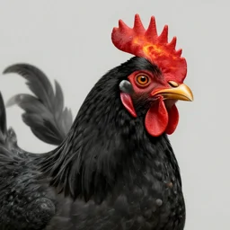 Portrait of a Black Chicken in space, fire red comb, dark fantasy, intricate, elegant, highly detailed, digital painting, artstation, concept art, smooth, sharp focus, illustration, art by Sam Youn and Fernanda Suarez and Artem Demura and alphonse mucha