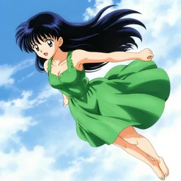 anime, girl, green dress, flying, one piece, by akira toriyama