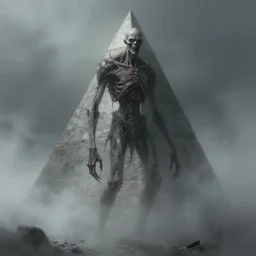 a very thin tall huge creepy pyramidheaded humanoid. character concept art, extremely high details, fog, horror, artstation contest winner, digital art by zdzislaw beksinski, wayne barlowe, dariusz zawadzki, dragan bibin, giger. masterpiece