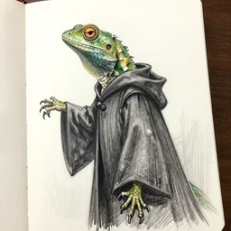 lizard in wizard robe sketch