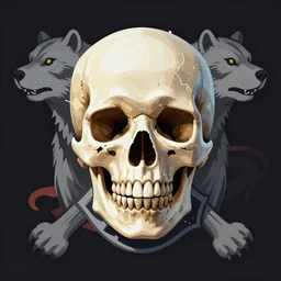 a skull in ripped ski-mask, teethshowing, sables crossed in background, pirate logo, vector illustration