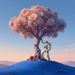 floral! establishing tree atop a blue hill sharp by intricate elegant by dawn detailed highly a looks digital machine socotra epic apple for from posing a 8 greg in astronaut rutkowski art shot designed fight like zero painting robot an artgerm and illustration warrior k a horizon focus smooth fantasy artstation