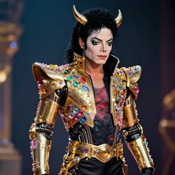 beautiful!! futuristic cyberpunk michael jackson the devil. wearing super gem clothes, gold science fiction machinery, highly detailed 8 k hdr smooth sharp focus high resolution award - winning photo photorealistic
