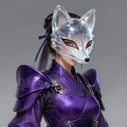 female ninja assassin in amethyst japanese body armor wearing a translucent fox mask made of glass trending on artstation, intricate, elegant, highly detailed, digital painting, artstation, concept art, smooth, sharp focus, illustration, art by artgerm and greg rutkowski and alphonse mucha, 8 k