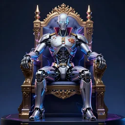 cyberpunk cyborg bionic neon lights electricity sparks napoleon royal digital throne greg rutkowski