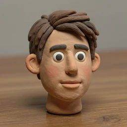extremely realistic!!! smooth specular clay! extremely close smooth specular sculpted headshot of tom cruise clay puppet , soft light dull mood, low saturation, on wooden table. style: claymation puppet kids clay ,by will vinton ,by guldies