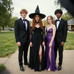 a witch goes to prom, greg rutkowski, zabrocki, karlkka, jayison devadas, trending on artstation, 8 k, ultra wide angle, zenith view, pincushion lens effect