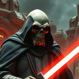 full shot photo of bane plagueis sidious general grievous from star wars in coruscant, cinematic lighting, sharp focus, photo digital colored stipple by edward gorey and kim jung gi