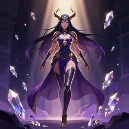a beautiful female god character from hades game, full pose, centered, rim lights, highly detailed vector art, dynamic lights, particles and crystals are flying, trending on artstation, illustration, 4k