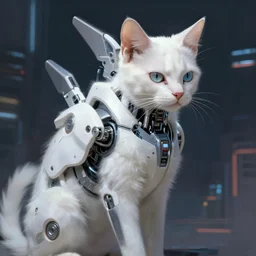 a white cast futuristic biomechanical cat cyborg, futuristic digital painting, cyberpunk, 8 k,