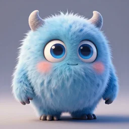 small round fluffy cute monster with big blue eyes, 3 d, photorealistic, ultra - details