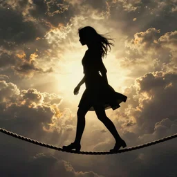 girl silhouette walking on a rope