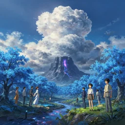lava, blue cherry blossoms, cumulonimbus, unreal engine, fantasy art by greg rutkowski, loish, rhads, ferdinand knab, makoto shinkai and lois van baarle, ilya kuvshinov, rossdraws, tom bagshaw, global illumination, radiant light, detailed and intricate environment