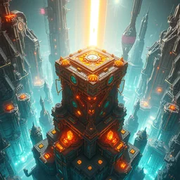 futuristic solarpunk metropolis, highly detailed crystal and gemstone relics, gold relics, neon lasers, digital painting, solid cube of light, hard edges, artstation, sharp focus, illustration, 8 k highly detailed, aerial view