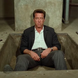 film still of arnold schwarzenegger in the pit and the pendulum ( 1 9 6 1 ) in the style of cronenberg, pathecolor, 4 0 mm panavision wide - angle lens