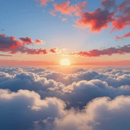 a beautiful painting of the morning sun shines on the clouds, blue sky, white clouds, red clouds, aurantia clouds ， bright and colorful of scheme ， greg rutkowski ， unreal engine ， overlooking the perspective