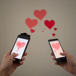Two phones send hearts through the air. Free stock photo. 2 phones. hearts from phones. by Greg Rutkowski