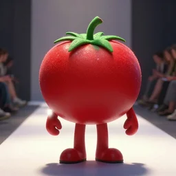tom hanks as tomato hanks mascot, his skin is red with leafy green hair, animation character, dramatic lighting, london fashion week, bedazzled fruit costumes, shaded lighting poster by magali villeneuve, artgerm, jeremy lipkin and michael garmash, rob rey and kentaro miura style, trending on art station