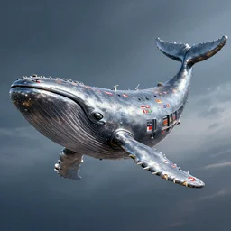 a huge spaceship in the form of a big metallic whale. digital art in the style of star wars by famous artist with great details and the countries flags on the corpus of the ship