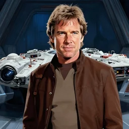 portrait closeup harrison ford hybrid han solo standing in the cockpit of the millennium falcon, confident, brian froud, strong line, deep color, action pose, trending on artstation, octane