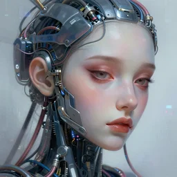 cyborg machine, wires bare, beautiful face, sad eyes, love, dreamscape, digital painting, concept art, 8 k, by dylan kowalski