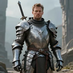 gabe newell in a full futuristic medieval armor, cinematic still, 8 k
