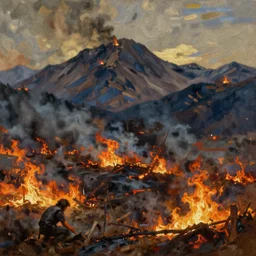 alpine tundra wildfire, extremely detailed oil painting, sargent and leyendecker, savrasov levitan polenov, bruce pennington, tim hildebrandt, digital art, landscape painting, trending on artstation, masterpiece