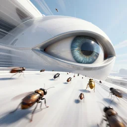 a busy spaceship exterior, dynamic composition, dynamic perspective, insects, craig mullins, zaha hadid,, ( all seeing eye ), omni magazine, sparth, jim lee, gustav klimt, ( dieter rams ), mecha, foreboding, temples, alphonse mucha