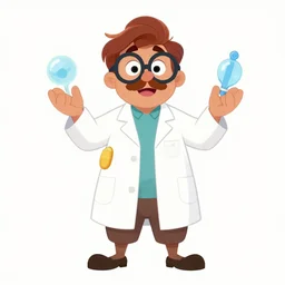 funny quirky scientist character design, Disney style