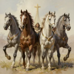 a highly detailed beautiful digital painting of the four horseman, by
