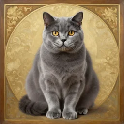 exotic shorthair cat, solid grey, beautiful painting by beautiful potter and henriette ronner - knip and alphonse mucha
