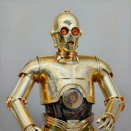 bright beautiful oil painting portrait of c 3 po dressed like a 1 9 th century dandy, light scatter, van gogh