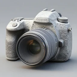 dslr camera made of stone, realistic, 3 d model