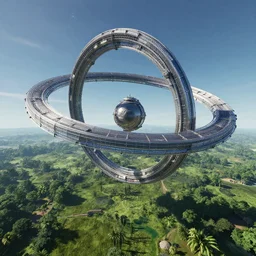 Unreal Engine 5 GDC screenshot - approaching the megastructure orbital ring above the lush exoplanet.