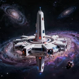 a space base on a new galaxy, by john berkey, mario feng, mohamed reda, dynamic lighting, fantasy terror, ray tracing, 8 k, trending on artstation