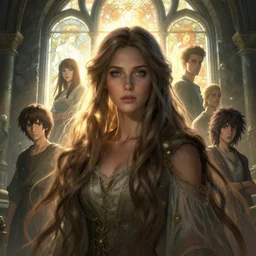 highly detailed portrait of a woman with long hairs, stone window in the background, stephen bliss, unreal engine, fantasy art by greg rutkowski, loish, rhads, ferdinand knab, makoto shinkai and lois van baarle, ilya kuvshinov, rossdraws, tom bagshaw, alphonse mucha, global illumination, radiant light, detailed and intricate environment