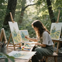 art studio in nature, beautiful lighting, hd photography
