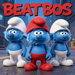 the smurfs on the beastie boys album cover, 8 k resolution hyperdetailed photorealism