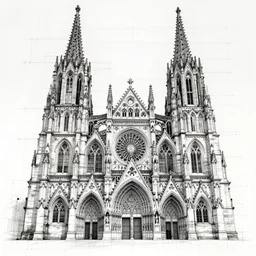 technical sketch for gothic cathedral, architectural blueprint, medieval, intricate, highly detailed