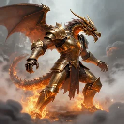 dragon fighting bronze knight clouds fog trending on artstation searing flames in style frazetta cinematic unreal engine