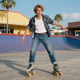 arthur morgan roller skating in a 1980s roller rink, accurate proportions, high detail